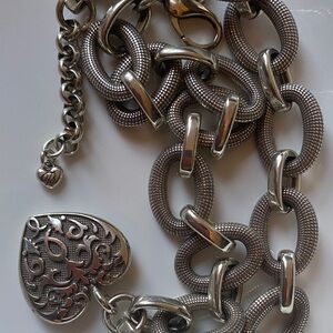 Brighton Vintage Silver Chunky Chain Necklace with Large Heart Pendant